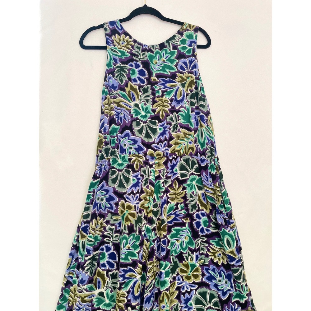 Erika Floral Dress Womens Small Purple Green Rayon Button Front Midi Vintage 90s - Picture 11 of 11